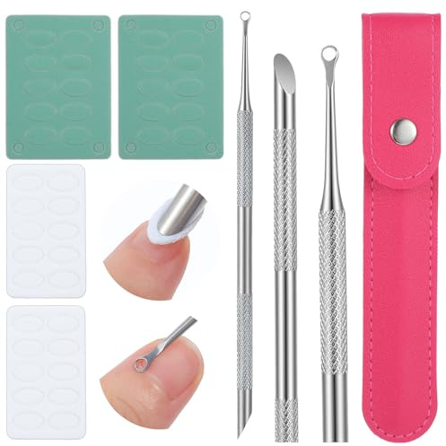 Loop Cuticle Pusher, Pre-treatment Cuticle Pusher, Stainless Steel Nail Care Tool Set with 6Pcs 100#/240# Grit Nail Files Portable Leather Bag for Women Home Manicure Pedicure Tools Kit