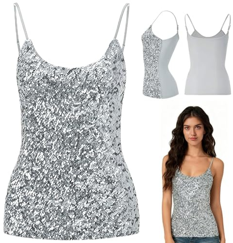 MUNSKT Gilets sans Manches à Paillettes pour Femme (Gris)