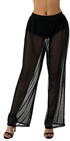 Svuitmsl Women See Throug Mesh Flare Cover up Pants See Through Bikini Bottom Swimsuit Summer Wide Leg Loose Beach Trousers