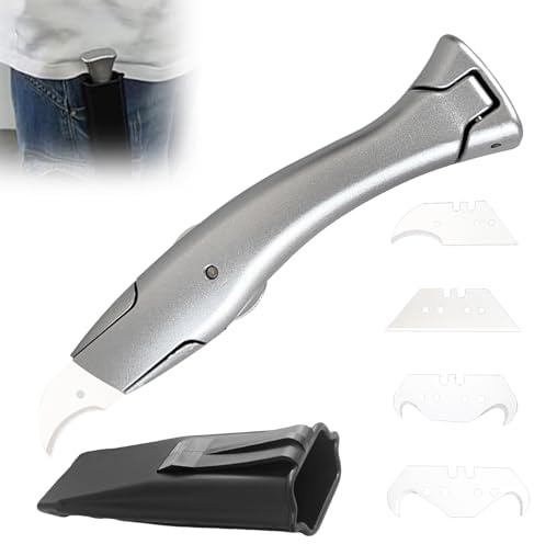 6 stycken mattknivar, krokblad, set med trapetsblad och krokblad, mattkniv, professionell med ersättningsblad och plastkoger, skärkniv för PVC-golv, matta, aluminiumlegering, silver