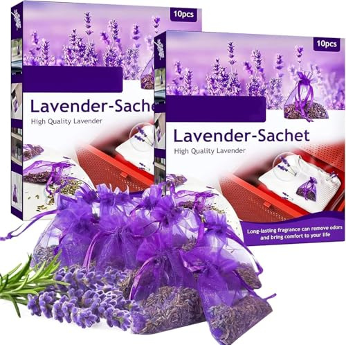 AKONE Lavendel Duftsäckchen, Duftsäckchen Kleiderschrank, 20 x Echter Getrocknetem Lavendelsäckchen Gegen Motten, Lavendel Säckchen für Schrankduft, Auto und Raum