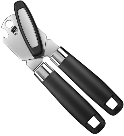 R?Konservöppnare i rostfritt stål, multifunktionell konservöppnare med flasköppnare, ergonomiskt antipolitärt handtag, seniorer