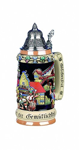 King German Beer Stein Oktoberfest Relief Stein 0.75 Liter tankard, Beer Mug