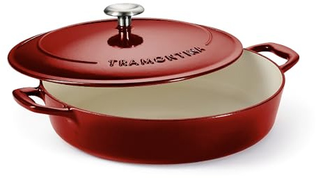 Tramontina Enameled Cast Iron Braiser Pan with Lid, 4-quart, Red
