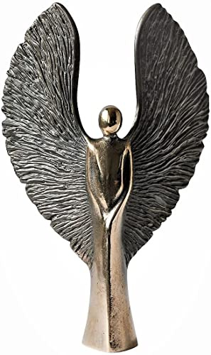 Bronzeengel - Engel mit Rauhen Flügeln aus Bronze, Poliert, 11 x 17 cm