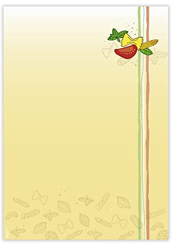 Designpapier Nudelzeit DP883 – 50 Blatt Briefpapier – Hochwertiges Motivpapier Speisekarte, Menükarte, Restaurant, Nudeln, Pasta – Laser- & Inkjetdrucker geeignet – Druckerpapier A4 90g/m²