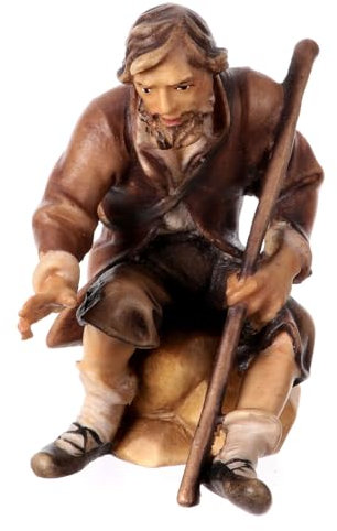 Sitzender Hirte mit Stock 10cm Grödnertal Holz Mod. Original