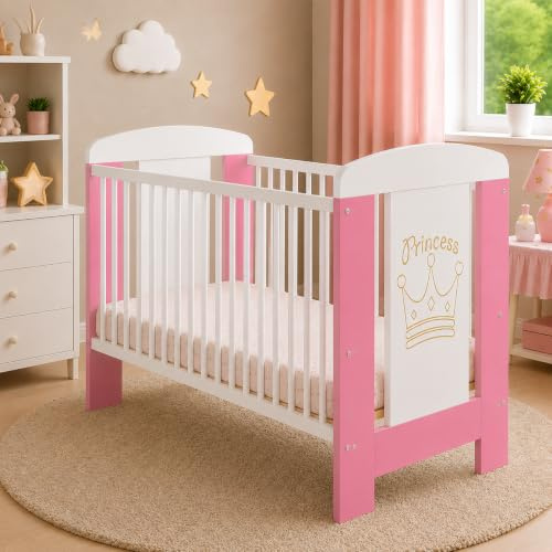 Best For Kids My Sweet Baby Cuna en 3 colores, cuna de 60 x 120 cm, sin colchón de espuma, color blanco, 4 piezas (rosa Princess sin colchón)