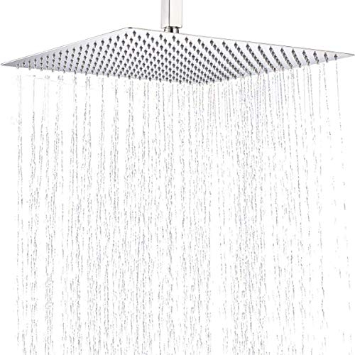 Drenky 16 Zoll / 40x40cm Quadratischer Einbauduschkopf Duschkopf poliert Spiegeleffekt Edelstahl Duschkopf Kopfbrause Regenbrause mit Anti-Kalk-Düsen Wasserfall Regenduschkopf