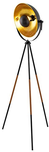 Kira Home Sulis 58 Modern Industrial Tripod LED Floor Lamp + 9W Bulb (Energy Efficient/Eco-Friendly), Leather Accent Legs, Satellite Style Shade, Black Finish