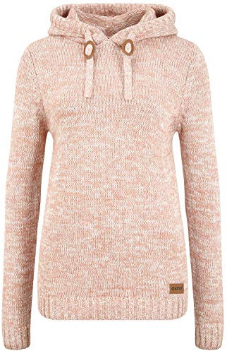 OXMO Philla Damen Strickpullover Kapuzenpullover Grobstrick Pullover mit Kapuze 100% Baumwolle Regular fit, Größe:XL, Farbe:Powder ROS (795178)