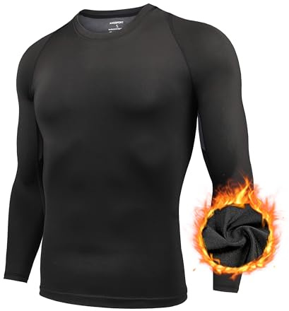AMZSPORT Camicia a Compressione da Uomo, Maglietta a Maniche Lunghe Cool Dry Layer Fitness Top