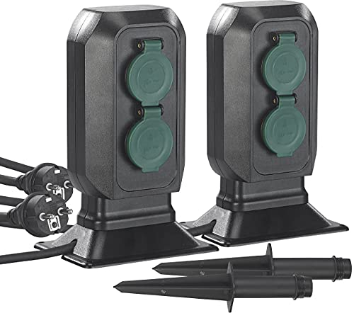 Royal Gardineer Strom-Steckdosen Garten: 2er-Set spritzwassergeschützte 4-Fach-Steckdosen-Säule für den Garten (Aussensteckdosen Säule, Säulensteckdosen für den)