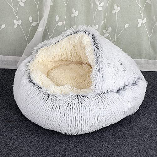 Hruile Haustierbett, Kunstfell, runde Höhle, Katzenbett, halbgeschlossen, rutschfest, waschbar, flauschiges Plüsch-Kätzchenbett, Katzenzelt, Katzenhöhle, Schlafbett für Katzen, Welpen, kleine Hunde