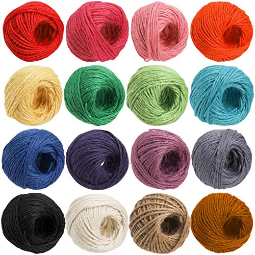 ZEAYEA 16 Rolls Colored Jute Twine, 1312 Feet / 400 M 16 Colors Jute String, 2mm 3 Ply Craft String for Artworks, DIY Crafts, Floristry, Gardening, Decoration, Bundling