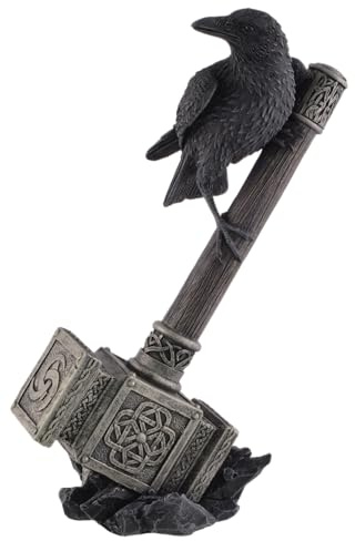 VOGLER Joh. Vogler GmbH Cuervo Munin sobre martillo de Thor, coloreado a mano, de piedra artificial