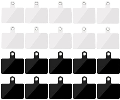 20 Pcs Cell Phone Lanyard Tether Tab with Metal Ring, Universal Replacement Attachment Cellphone Tether PVC Patches Sticker Pad for Wrist Phone Smartphone Neck Safety Strap, 2 Colors