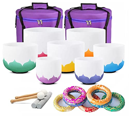 Lotus Flower Outside Cuenco de cristal de cuarzo esmerilado 6-12 pulgadas Juego de 7 piezas 12C 11D 10E 9F 8A 7G 6B for meditación Sonido 7 Chakra Healing ( Color : 8-14 INCH 7PCS , Size : 440hz )