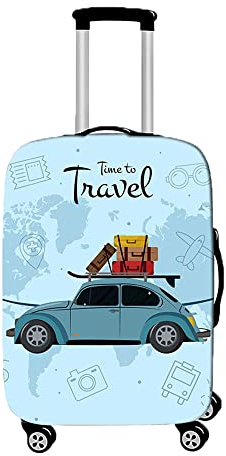 Hiseng Elastisch Kofferhülle Kofferschutzhülle 3D Urlaub Druck Koffer Schutzhülle Kofferüberzug Luggage Cover Reisetrolleyabdeckung für 18-32 Zoll Koffer (Auto,S (18-20 Zoll))