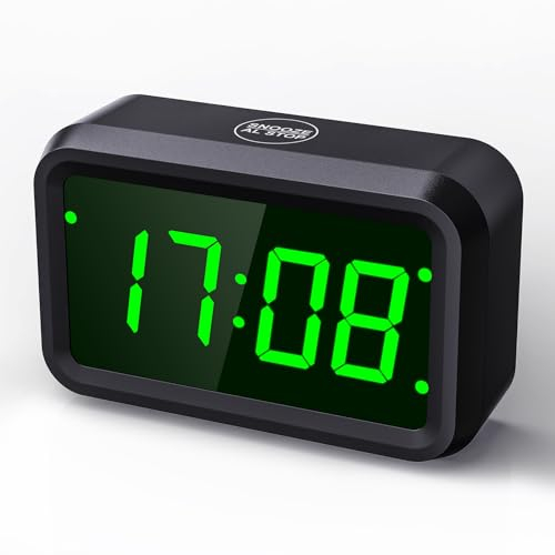 KWANWA Wecker Digital Ohne Ticken,Digitaler Wecker Batteriebetrieben Alarm Clock,LCD or LED Display,Snooze Dauer,Einstellbare Helligkeitfür Tiefschläfer Kinder Erwachsene (Schwarz - Grüne LED)…