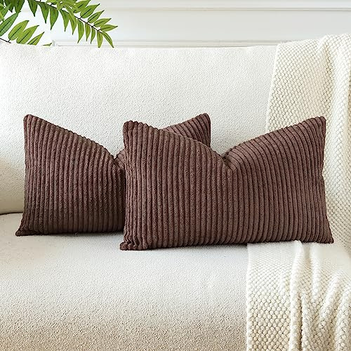 JOTOM 2er Set Cord Kissenbezüge Kissenhülle Dekorative Zierkissen Sofakissen Couchkissen Dekokissen Kissenbezug Deko Kissenhülle für Sofa Wohnzimmer 30x50cm Braun