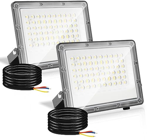 Yakimz Lot de 2 projecteurs LED extérieur 50W, 4950 lm Super lumineux Spots LED d'extérieur, Étanche IP65, 4950 lm, éclairage de sécurité Pour entrepôt, garage, cour, parking