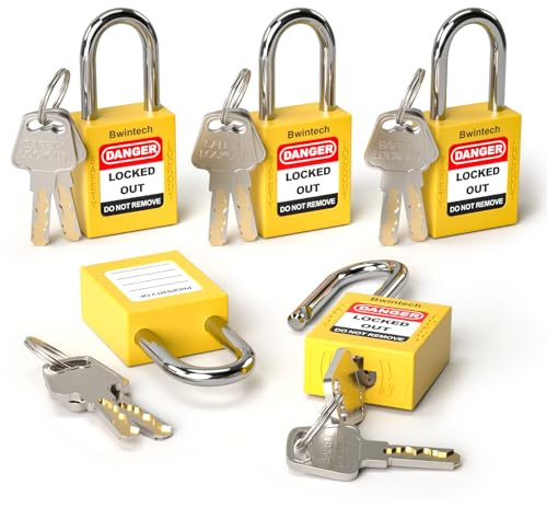 Bwintech 5 Pcs 38MM Clé différente Cadenas de sécurité jaune à clé pour les postes de consignation et les dispositifs de consignation
