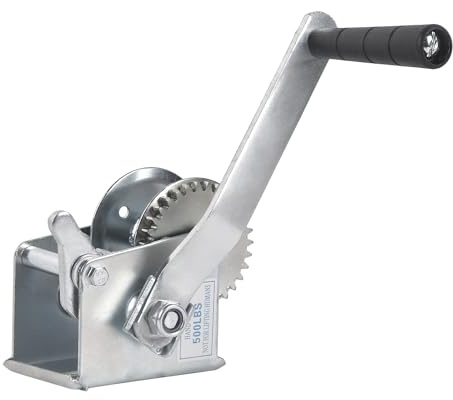 Dawot 227 kg Kapazität Bootsanhängerwinde Kleine Handwinde ohne Kabel, Übersetzung 4,1:1 Getriebe-Kurbelgurt, Getriebewinde, Einweg-Ratsche, manuell betrieben