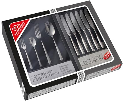 GEHRING Besteckset /''Laguna/'' 30 teilig, inklusive 6 Solinger Hohlheft-Messer, hochwertige Besteckgarnitur, Essbesteck für 6 Personen, Gabel, Löffel Kuchengabel, Kaffeelöffel, 18/10
