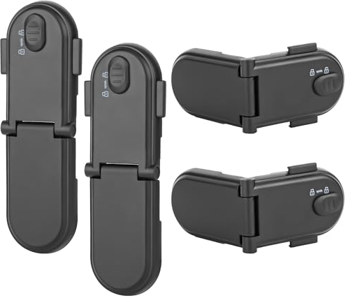 REDTRON Cerraduras de seguridad para niños con doble interruptor de seguridad (4 paquetes, negro), Cerraduras seguras para bebés no tóxicas para armarios, Fácil instalación con adhesivo 3M