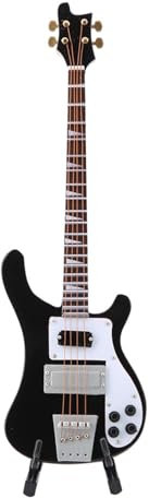 Fuerdich Miniatur-Bassgitarren-Nachbildung, Asswood Handicraft Gitarrenmodell, Mini-Musikinstrument-Ornamente Mit Ständer Und Koffer Für Weihnachts- Und Geburtstagsgeschenk (schwarz)