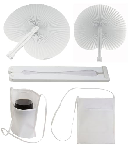 50 pezzi ventaglio bianco + 50 pezzi porta bicchiere da collo bianco ideali per matrimoni, cerimonie, feste