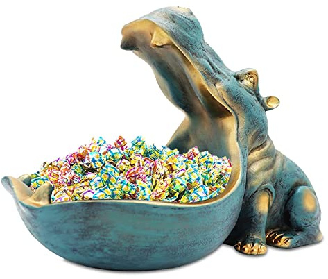 Nilpferd Statue Schlüsselschale, Groß Mund Figur Schlüssel Schale, Nilpferd Schale Schmuck Aufbewahrungsbox, Nilpferd Skulptur, Tischdekoration für Wohnzimmer, Büro, Dekoration, Geschenke (Dunkelblau)