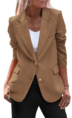 PRETTYGARDEN Women's Spring Fall Business Casual Blazers Long Sleeve Notch Lapel Trendy Work Office Blazer Jackets Outerwear (Khaki,Large)