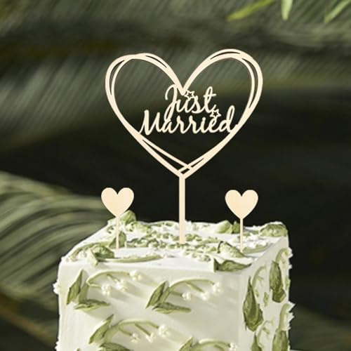 DazzJoy Just Married Cake Topper Hochzeit aus Holz,Tortendeko Hochzeit | Just Married Deko Hochzeitstorte,Tortenstecker Hochzeitsfeier,Hochzeitstorte Topper,Kuchen Topper für Verlobung Antrag Deko