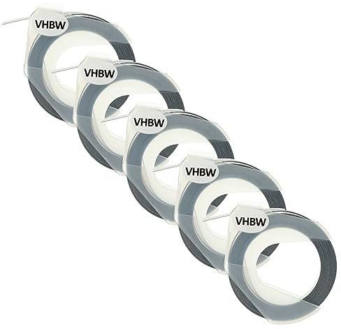 vhbw 5x 3D Prägeband-Schriftband-Kassette kompatibel mit Dymo Omega Home S0717930 Etiketten-Drucker 3m x 9mm Weiß auf Schwarz