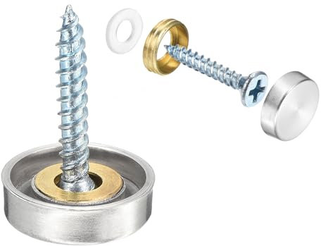 sourcing map 12 Pcs Screw Covers Caps, Stainless Steel Mirror Screws Decorative Caps Cover Nails, Mirror Screws Fasteners for Sign Advertising Hardware Construction, 16mm Diameter, Silver