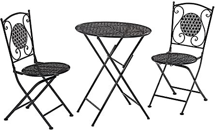 CCKUHN Klapptische und -stühle, Couchtisch aus Schmiedeeisen für den Außenbereich, tragbarer Kleiner runder Tisch im europäischen Retro-Stil für Balkon/Terrasse/Garten (C)