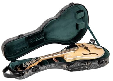 Crossrock Ultra-light Fiberglass Case fits most F-style Mandolins, Includes Protective Cover, Interior Compartment, TSA Lock-Black (CRF5030MFBK)