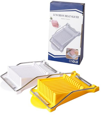 EASYLOCK 2 PCS Luncheon Meat Slicer Boiled Egg Slicer Fruit Soft Cheese 10 Stainless Steel Wire Easy to Clean (White, Yellow)