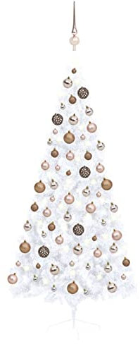 Xichuzi Künstlicher Halb-Weihnachtsbaum Beleuchtung Kugeln Weiß 180 cm, Tannenbaum Künstlich, Christmas Tree, Tannenbaum Deko, Weihnachtsbäume, Christbaum - 3077570