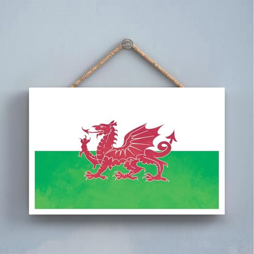 Global Designs Wales Welsh Dragon Sign Welsh Flag Decorative Hanging Wooden Plaque