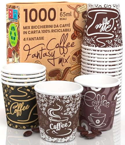 Eurocali 1000 Gobelets en Papier pour Café 65ml CoffeeFantasy Petits Verres Recyclables Jetables à emporter Boissons Chaudes