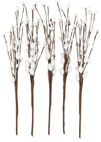 Ideen mit Herz | Deko-Zweige mit Weidenkätzchen | Palmkätzchen | Kunstpflanze | Oster-Dekoration | Frühling | 5 Zweige | 33 cm lang (Weiß)