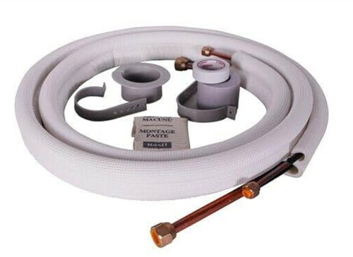 Juego de línea de cobre para aire acondicionado, kit de tuberías aisladas de 7 metros, tubos de bobina de 1/4 y 3/8 pulgadas con accesorios de instalación
