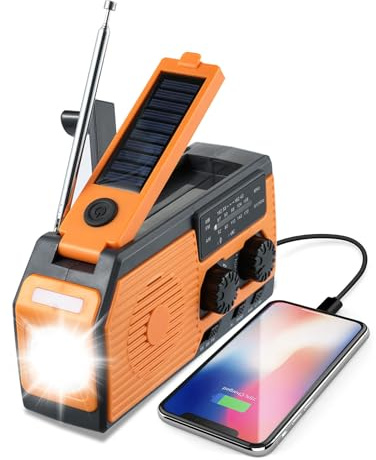 Radio Solar De Emergencia con Manivela 5000mAh - Radio De Supervivencia Ra-DIO Carga Manual con Linterna, Alarma SOS, Lámpara De Lectura, Cargador De Teléfono Celular, 4 Métodos De Carga