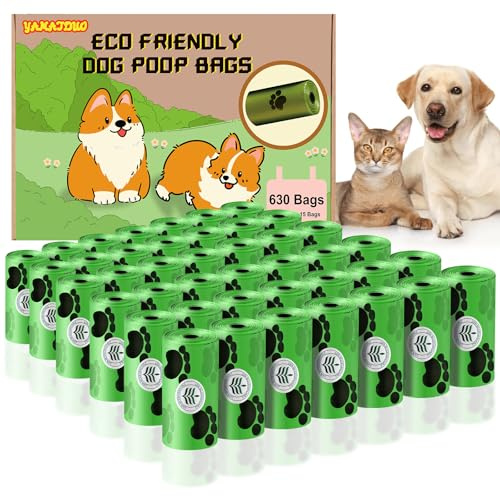 630 Unidades Bolsas Caca Perro, Biodegradable Prueba de Fugas Bolsas Perro Caca, Perfumado con Lavanda, 22.5 x 30 CM Portátil Dog Poop Bags (42 Rollos, 15 por Rollo)