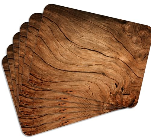 MG Design Set aus 6 Kork-Platzsets – Wood 1 – 30 x 40 cm – hitzebeständig & abwischbar, mit Korkrückseite