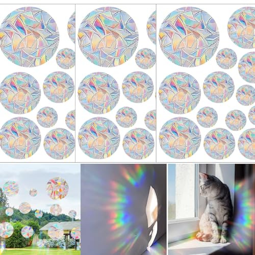 Alfven runda prisma fönsterklistermärken, 39 stycken solfångare klistermärken, dekoration, regnbåge, fönsterklistermärken, fågelskydd, antikollisionsklistermärken för dörrar och fönster, restaurang