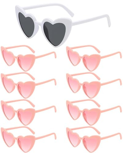 JazRvr 9 Stück Set Herz Sonnenbrille, Sonnenbrille Hochzeit, JGA Accessoires Frauen, in Weiß und Rosa für Party und Hochzeitsfeiern, Mode Sonnenbrille für Damen